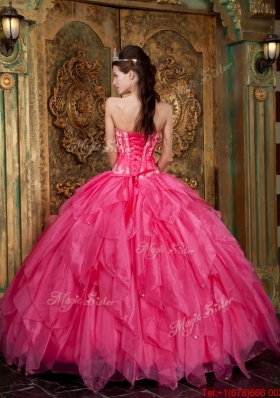 Fashionable Appliques and Ruffles Hot Pink Quinceanera Dresses