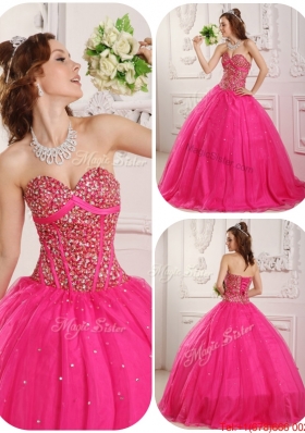 Hot Sale Hot Pink A Line Sweetheart Floor Length Quinceanera Dresses