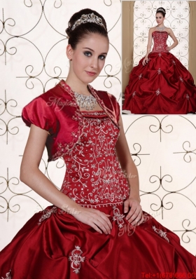 Hot Sale Pick Ups Strapless Quinceanera Gowns in Wine Red