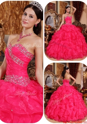 Latest Coral Red Ball Gown Floor Length Quinceanera Dresses