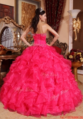 Latest Coral Red Ball Gown Floor Length Quinceanera Dresses