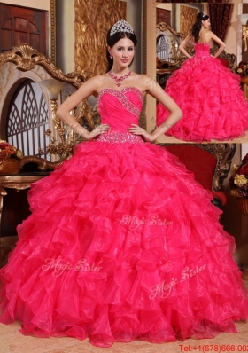 Latest Coral Red Ball Gown Floor Length Quinceanera Dresses