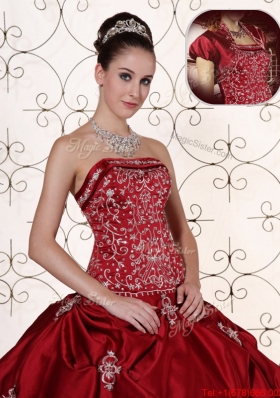 New Arrivals Embroidery Wine Red Strapless Quinceanera Dresses