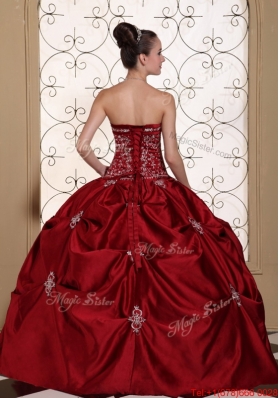 New Arrivals Embroidery Wine Red Strapless Quinceanera Dresses