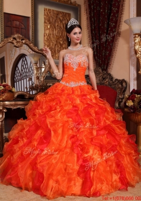 Summer Exclusive Appliques and Beading Orange Quinceanera Gowns