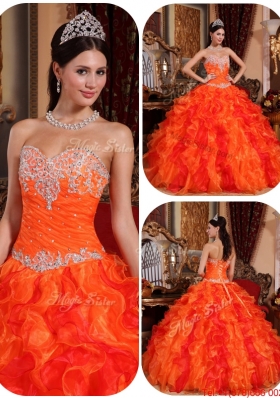 Summer Exclusive Appliques and Beading Orange Quinceanera Gowns