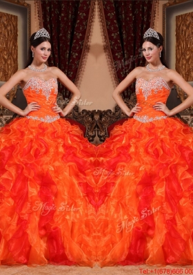 2016 Fall Exquisite Orange Quinceanera Gowns with Appliques and Beading