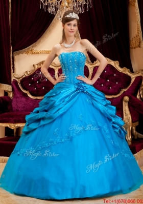 2016 Perfect Teal Quinceanera Gowns with Appliques and Beading