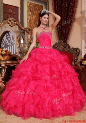 Beautiful Ball Gown Beading Sweet 16 Dresses in Coral Red