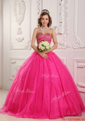 Best Selling A Line Floor Length Quinceanera Dresses in Hot Pink