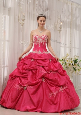 Cheap Sweetheart Appliques Quinceanera Gowns with in Coral Red