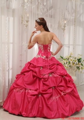 Cheap Sweetheart Appliques Quinceanera Gowns with in Coral Red