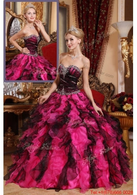 Classical Beading and Ruffles Quinceanera Gowns in Black and Red1