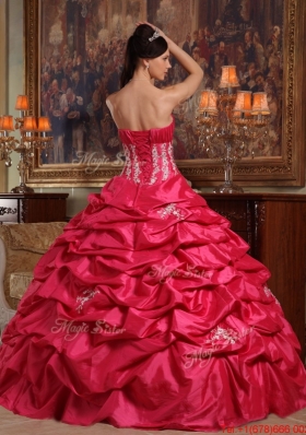 Elegant Coral Red Ball Gown Strapless Quinceanera Dresses