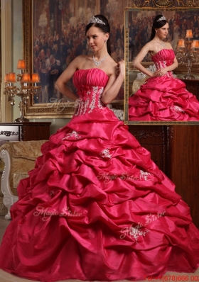 Elegant Coral Red Ball Gown Strapless Quinceanera Dresses