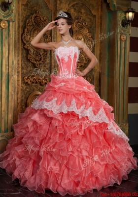 Exclusive Watermelon Quinceanera Gowns with Appliques and Ruffles