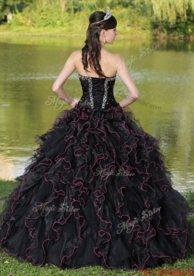 Fashionable Ruffles Layered and Beading Quinceanera Gowns in Black