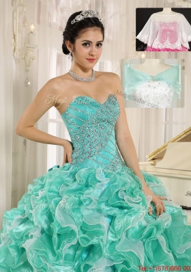 Modern Beading and Ruffles Apple Green Quinceanera Dresses