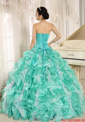 Modern Beading and Ruffles Apple Green Quinceanera Dresses