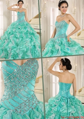 Modern Beading and Ruffles Apple Green Quinceanera Dresses