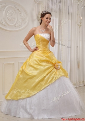 Modest Ball Gown Strapless Quinceanera Dresses in Yellow