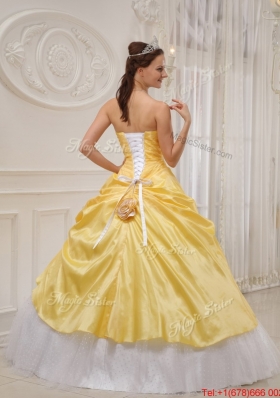 Modest Ball Gown Strapless Quinceanera Dresses in Yellow