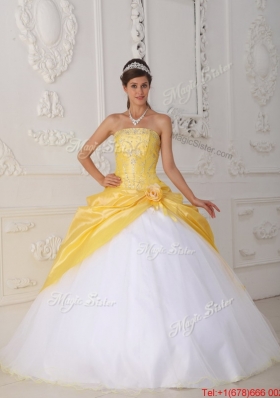 Modest Hand Made Flower Quinceanera Dresses in Yellow and White