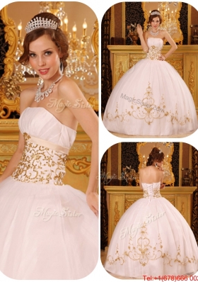 New Style White Ball Gown Strapless Floor Length Quinceanera Dresses