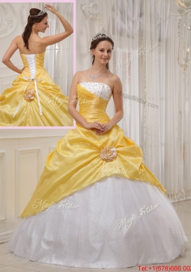 New Style Yellow Ball Gown Strapless Quinceanera Dresses