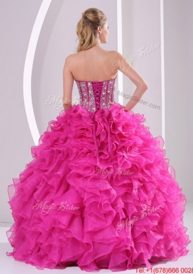 Perfect Ruffles and Beading Fuchsia Sweet 15 Dresses