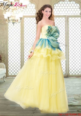 2016 A Line Strapless Prom Dresses with Bowknot and Ruffles