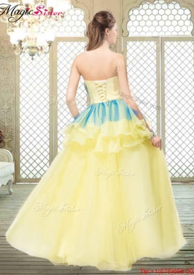 2016 A Line Strapless Prom Dresses with Bowknot and Ruffles