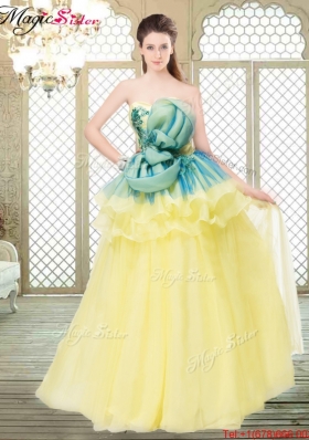 2016 A Line Strapless Prom Dresses with Bowknot and Ruffles