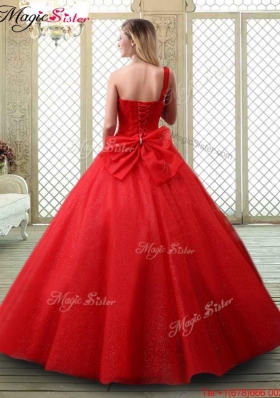 2016 Classical One Shoulder Quinceanera Dresses with Beading in Red