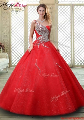 2016 Classical One Shoulder Quinceanera Dresses with Beading in Red