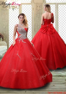 2016 Classical One Shoulder Quinceanera Dresses with Beading in Red