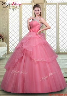 2016 Elegant Backless Quinceanera Dresses with Beading and Hand Made Flowers