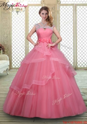 2016 Elegant Backless Quinceanera Dresses with Beading and Hand Made Flowers