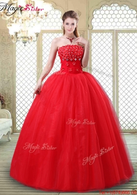 2016 Inexpensive Strapless Prom Dresses with Hand Made Flowers