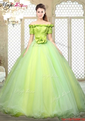 2016 Off the Shoulder Quinceanera Dresses with Hand Made Flowers