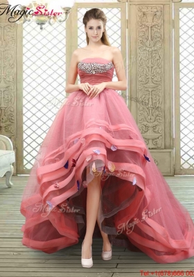 2016 Popular Strapless High Low Beading Prom Dresses