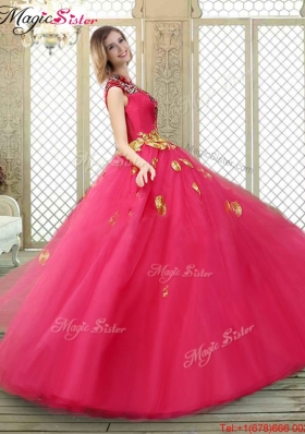 Beautiful High Neck Cap Sleeves Quinceanera Dresses with Appliques