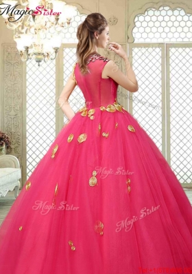 Beautiful High Neck Cap Sleeves Quinceanera Dresses with Appliques