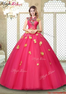 Beautiful High Neck Cap Sleeves Quinceanera Dresses with Appliques