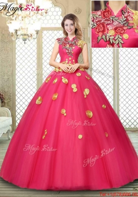 Beautiful High Neck Cap Sleeves Quinceanera Dresses with Appliques