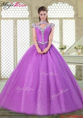 Discount Halter Top Quinceanera Gowns with Beading