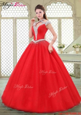 Discount Halter Top Quinceanera Gowns with Beading