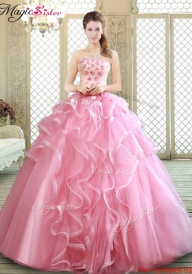 Lovely Strapless Discount Quinceanera Dresses with  Appliques and Ruffles