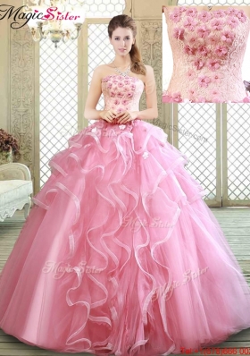 Lovely Strapless Discount Quinceanera Dresses with  Appliques and Ruffles