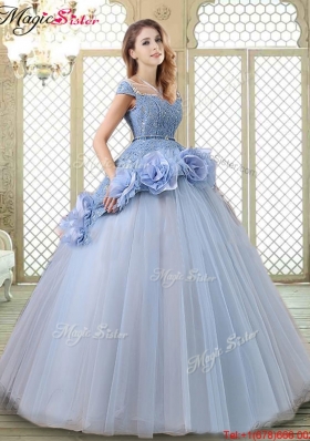 Luxurious Bateau Lavender Quinceanera Gowns with Hand Made Flowers